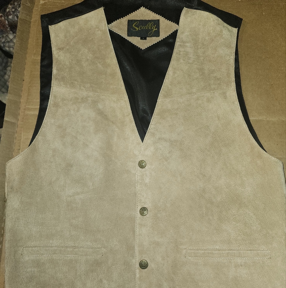 nwt scully western leatjer vest Large tan unisex